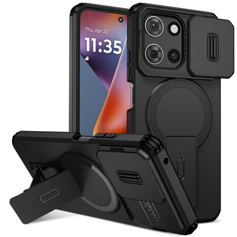 Suitable for Moto g Power2026/Edge2025 Phone Case with Hidden Stand, Magnetic Sliding Lens, Anti-Drop, Simple Business Style, Creative, Unisex, g 5g 2025/g Stylus