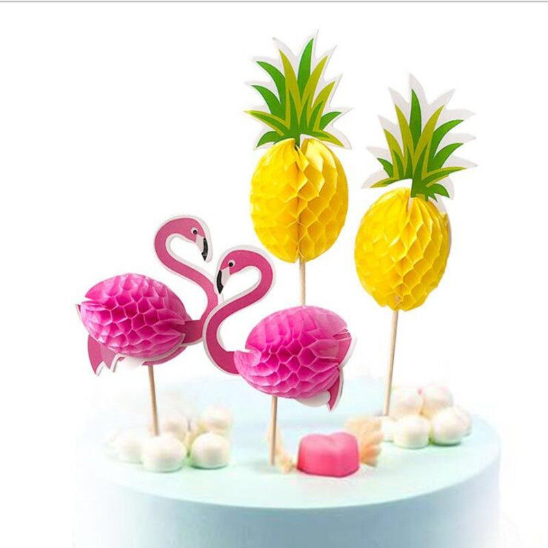 Three-dimensional flamingo pineapple card for cake decoration