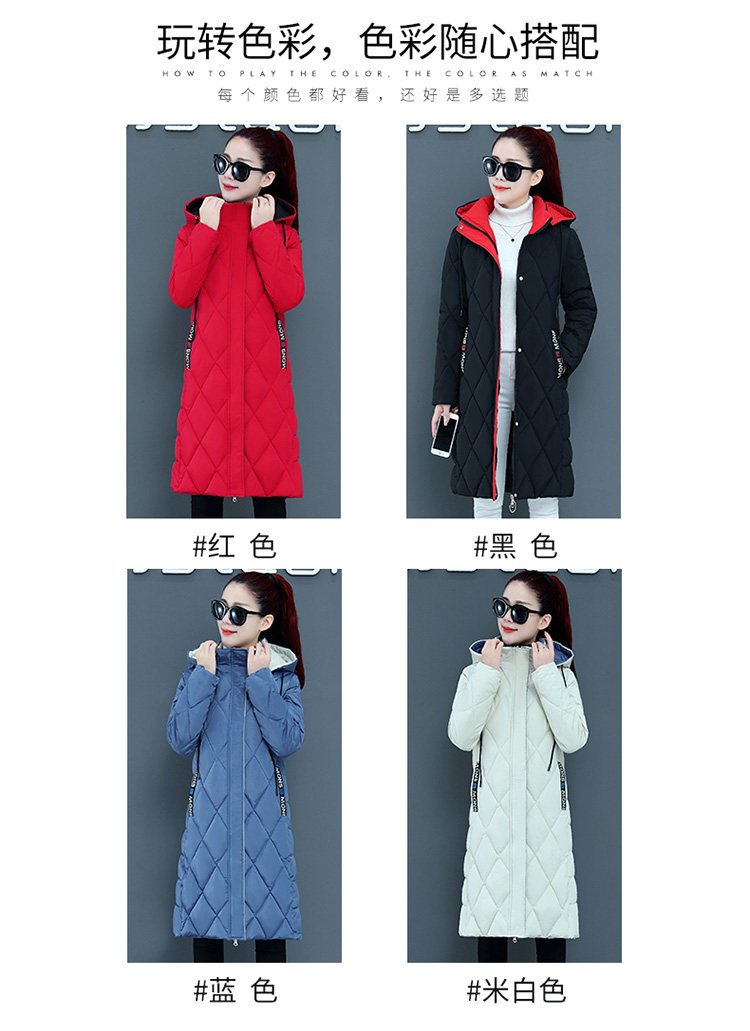 新款撞色棉衣女过膝中长款加厚修身显瘦菱形格大码外套冬详情9