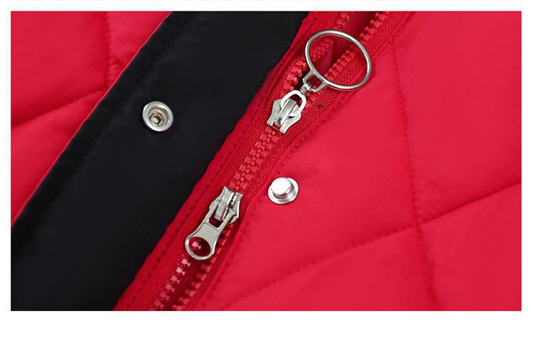 新款撞色棉衣女过膝中长款加厚修身显瘦菱形格大码外套冬详情30