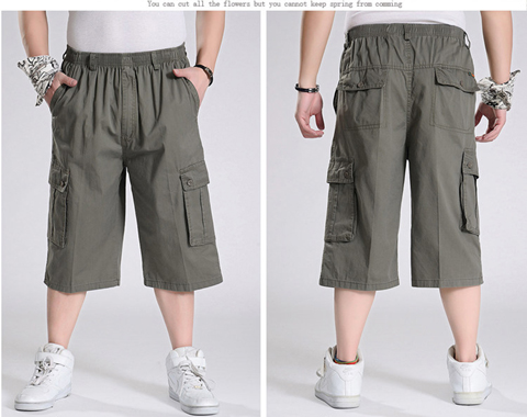 Mùa hè chất béo quần short nhiều túi giản dị 7 điểm cộng với phân bón để tăng thêm quần rộng cho nam cotton mỏng quần áo thể thao nam