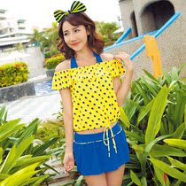 Junfei swimsuit womens three-piece bikini sexy big chest small breasts gather steel support bikini skirt split swimsuit