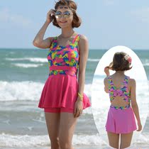 Small sexy conservative swimsuit womens one-piece dress flat corner backless Korean small breasts gather thin belly cover hot spring