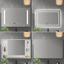  Nordic solid wood bathroom smart mirror cabinet Household bathroom mirror box with light Toilet wall-mounted mirror with shelf