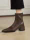 2025 New Autumn and Winter French Style Very Stylish Leather Elastic Slim Boots Soft Sole Mid-Heel Pointed Toe Chunky Heel Short Boots for Women