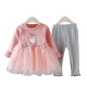 Girls Spring and Autumn Clothes 1 Female Baby Western Style Suit 0-4 Years Old Infant Children's Clothes Fashionable Spring Clothes Princess Two-piece Set