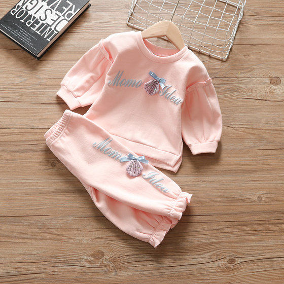 Girl baby spring suit 2023 new children's spring and autumn sweater two-piece set girls foreign style sports clothes