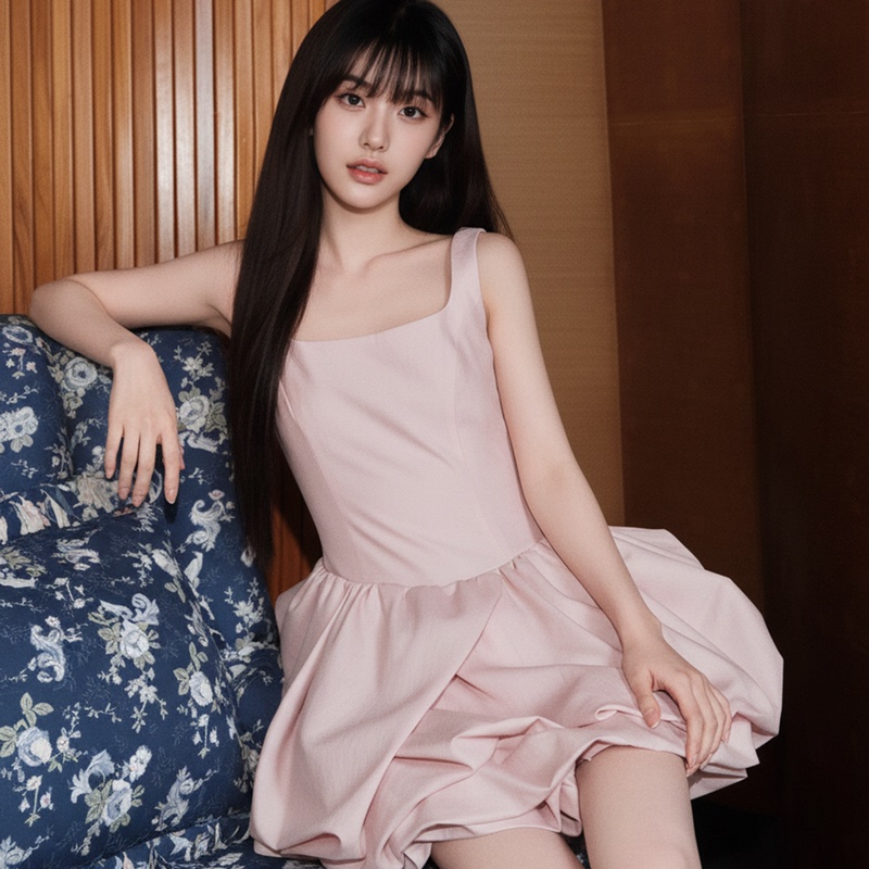 Summer French-Style Spaghetti Strap Dress for Women 2026 New Model, Very Beautiful and Slimming, Sleeveless Floral Puff Skirt for Petite Figures