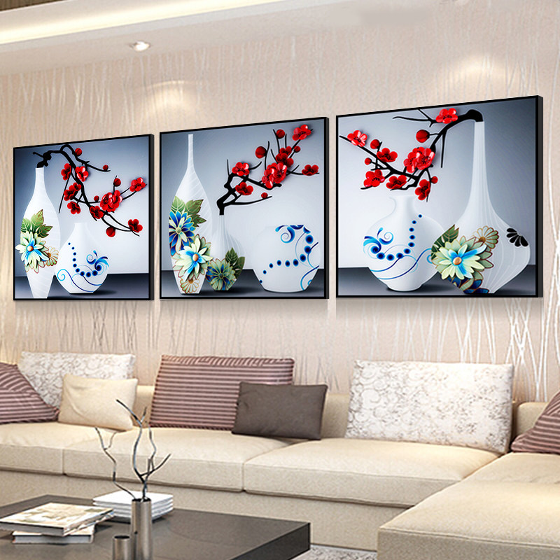 5d Diamond Painting Triptych New Green Flower Porcelain Vase Living Room Restaurant Point Drilling Cross Embroidered Full Drilling Modern Minima-Taobao