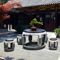 Stone carving table Bluestone round table Outdoor household leisure antique stone table Stone stool Garden garden ornaments