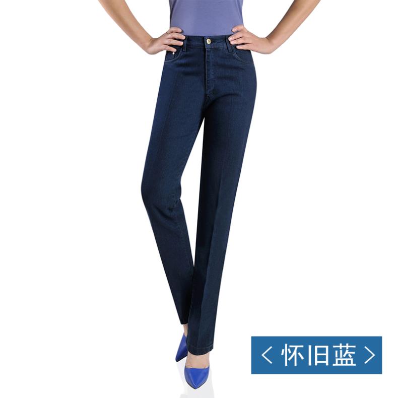 Quần denim nữ trung niên Nữ trung niên quần mẹ cao eo thẳng lỏng rộng kích thước lớn quần jean giản dị kéo dài quần jean nữ ngắn