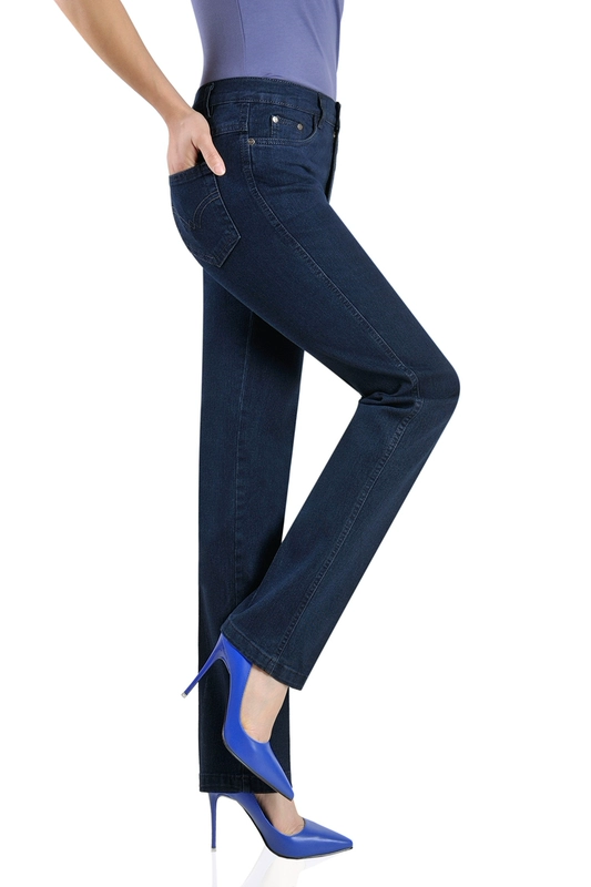 Quần denim nữ trung niên Nữ trung niên quần mẹ cao eo thẳng lỏng rộng kích thước lớn quần jean giản dị kéo dài quần jean nữ lưng cao