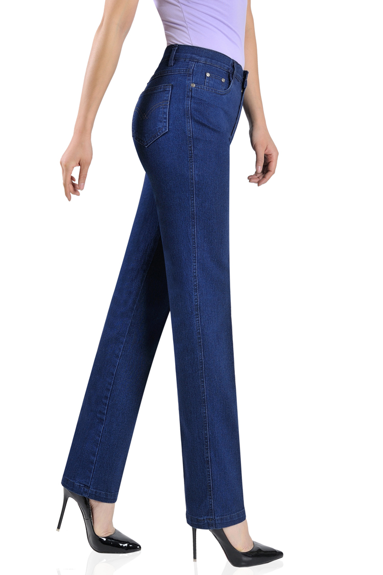 Quần denim nữ trung niên Nữ trung niên quần mẹ cao eo thẳng lỏng rộng kích thước lớn quần jean giản dị kéo dài quần jean nữ ngắn