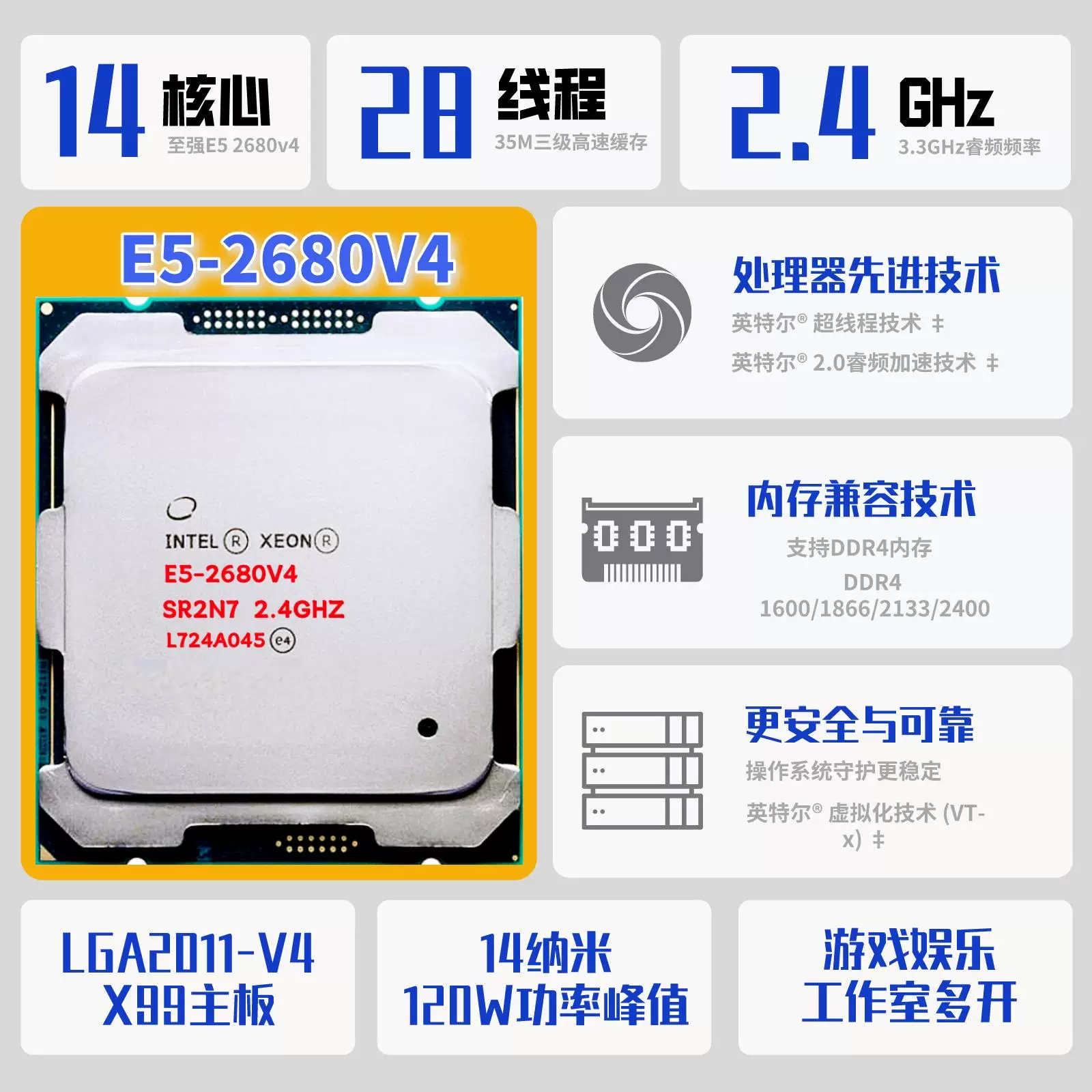 Процессор сервера Intel E5 2011-V3 слот высокопроизводительный CPU оптовый DDR4 процессор