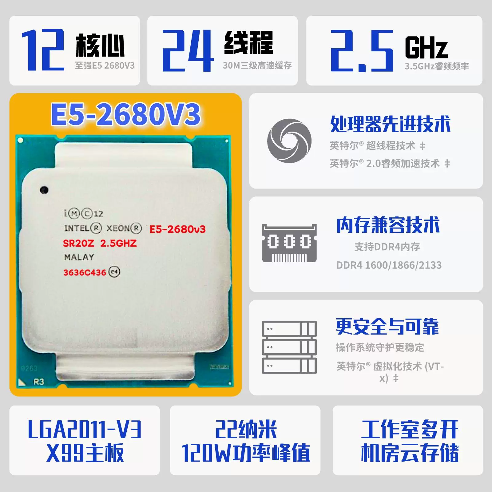 Процессор сервера Intel E5 2011-V3 слот высокопроизводительный CPU оптовый DDR4 процессор