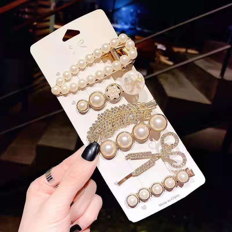 Korean-Style Ins Tiktok Retro Bear Multi-Piece Set Hair Clips Simple Rhinestone Feather Side Clips Duckbill Clips Hair Accessories