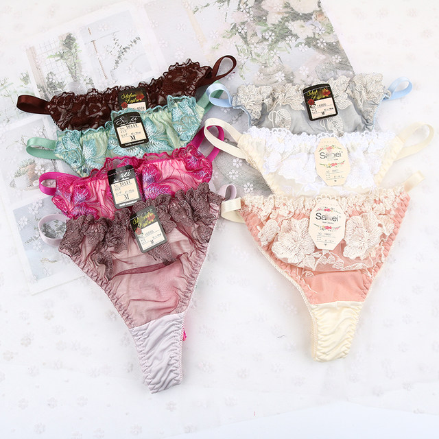 ຍີ່ປຸ່ນແມ່ຍິງດຽວນົມ silk thong T pants underwear ຝ້າຍຫຼັກຊັບ sexy ອຸດສາຫະກໍາຫນັກ lace embroidery ຊ່ອຍແນ່ embroidery