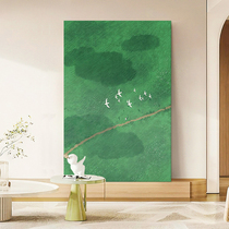 Prairie scenery pure hand-painted oil painting entrance decoration painting living room abstract bird green acrylic niche art hanging painting