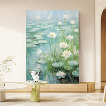 Cream style Monet water lily pure hand-painted oil painting entrance decoration painting living room dining room abstract lotus texture painting hanging painting