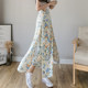 Chiffon floral wide-leg pants women's summer thin pants 2022 new high waist drape double-layer nine-point casual hakama