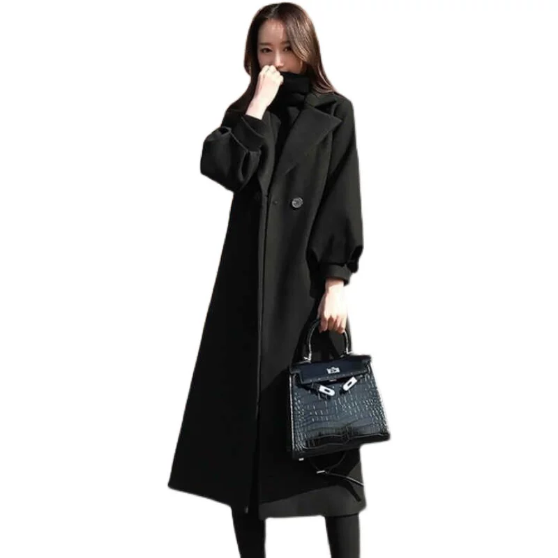 Демисезонное шерстяное пальто, куртка, длинное элитное trench coat, корейский стиль, большой размер, максимальная длина, оверсайз, увеличенная толщина