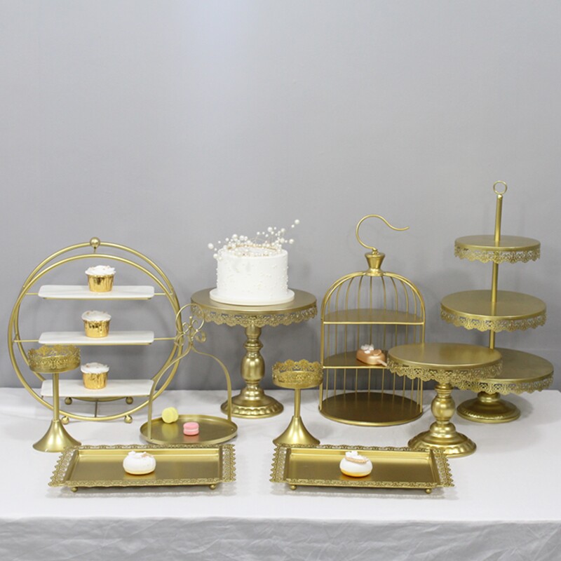 Light Extravagant Style Iron Art Phnom Penh Double Sweet Pint Terrace Triple Snack Tray Wedding Cake Birthday Fruit Tray SHOW