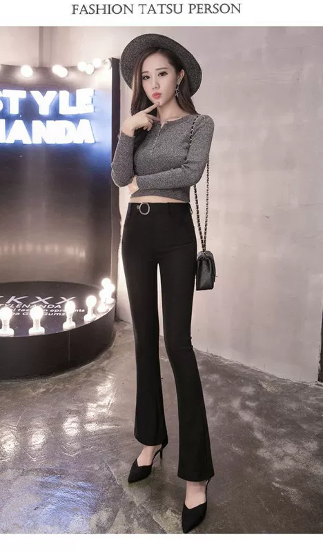 Quần micro-horn nữ mùa thu đông 2018 mới mặc quần legging nữ cộng với nhung là quần lửng 9 quần nữ màu đen