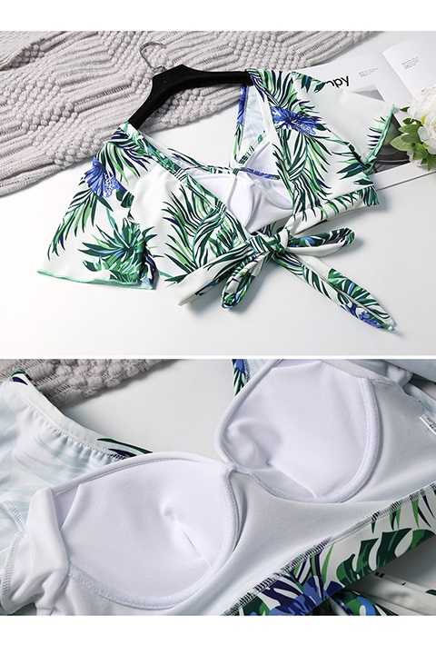 Áo tắm nữ cổ chữ V che nửa tay áo lệch vai bảo thủ che bụng boxer váy 2019 mới đi biển phù hợp với cặp đôi - Vài đồ bơi đồ đôi mặc đi biển	