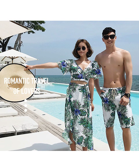 Áo tắm nữ cổ chữ V che nửa tay áo lệch vai bảo thủ che bụng boxer váy 2019 mới đi biển phù hợp với cặp đôi - Vài đồ bơi
