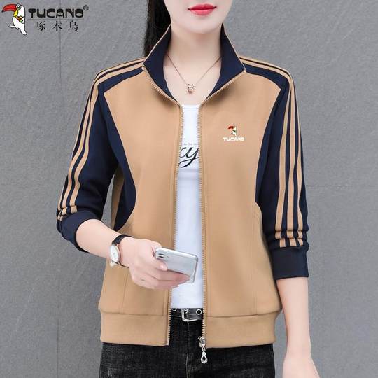 啄木鸟短外套女春秋季2025新款时尚立领开衫拉链卫衣运动休闲上衣