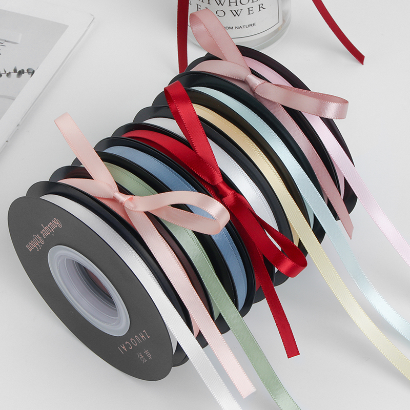 Zhuocai 6mm Double-Sided Polyester Ribbon with Flowers for Gift Wrapping, Hair Accessories, Baking, Cake Ribbons, Bouquet Ribbons