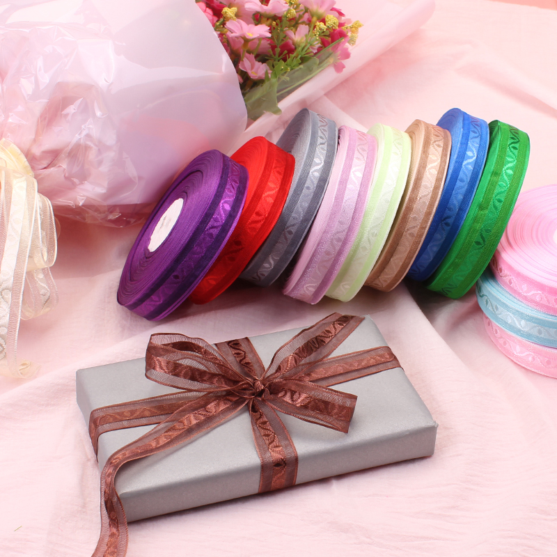 Zhuo Cai 2cm fresh jacquard chiffon yarn ribbon ribbon ribbon handmade hook hat hair ornaments wide edge snow yarn