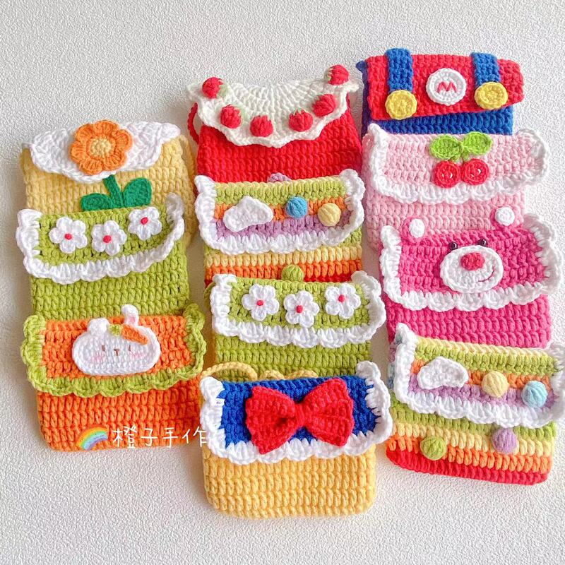 Yarn Knitted Rainbow Coin Purse Snow White Carrot Rabbit Strawberry Bear Coin Bag Cute Crossbody Coin Pouch