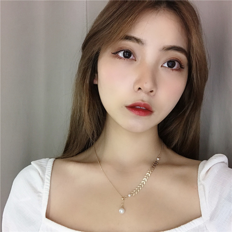Niche design wheat ear pearl necklace female tide net red ins simple cold wind clavicle chain Korean temperament accessories