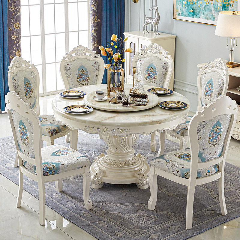 Eurostyle dining table and chairs combined round table with turntable solid wood marble dining table round home small family dining table furniture