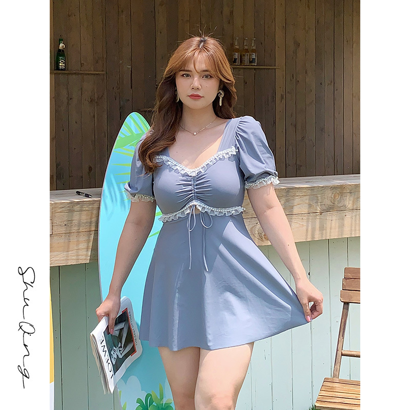 Shuqing Plus Size Swimsuit 2025 Princess Style Pearl Puff Sleeve One-Piece Tummy Covering Slimming Large Size Swimwear for Women Hot Spring Shuqing Plus Size Swimsuit 2025 Princess Style Pearl Puff Sleeve One-Piece Tummy Covering Slimming Large Size Swimwear for Women Hot Spring