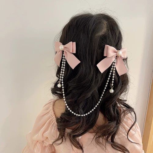 Черный детский аксессуар для волос из жемчуга для принцессы, ободок, шпильки для волос, в стиле Шанель