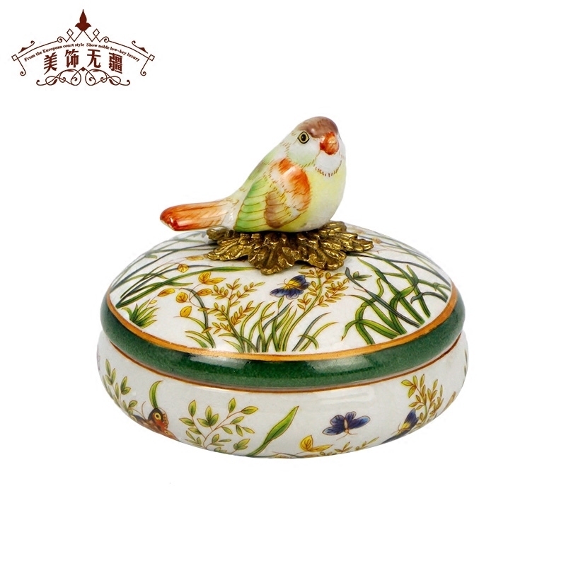 European-style retro-sale ceramic copper bird box cover American accessories home bedroom jewelry box