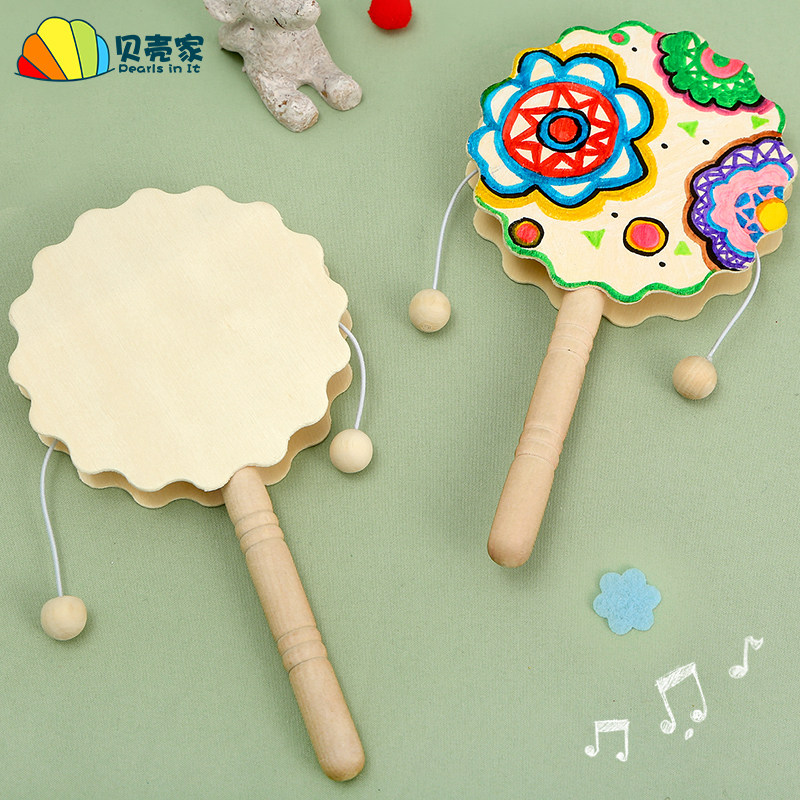 diy dial wave drummer children handcrafted material hand small drum painting white germ homemade musical instrument graffiti painted toy