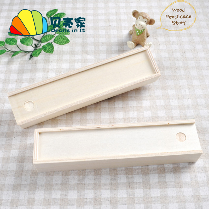 Wooden stationery box Wooden pencil box Painting graffiti Handmade DIY decorative box Solid wood white billet clay accessories