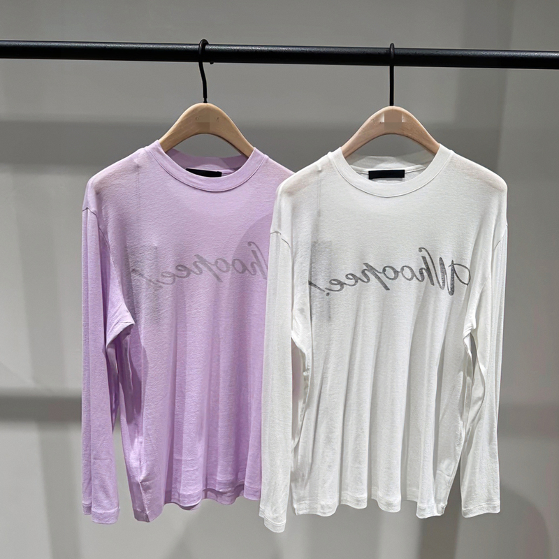 Mo Genuine 2026 Autumn New Long-Sleeved T-Shirt High-Quality Cotton Letter Print Loose Slightly See-Through Top Mbf3Tee019