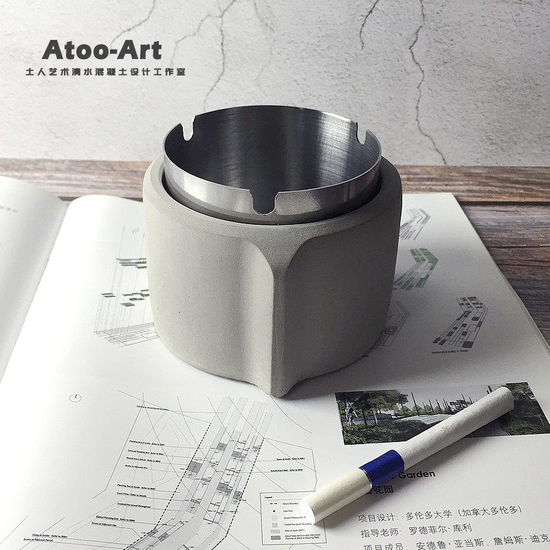 Creative stainless steel cement industrial wind ashtray Nordic cold wind home decoration simple living room ashtray