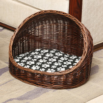 Rattan Cat House Wicker Kennel Kennel Four-season Universal Summer Washable Small And Medium Dog Teddy Weave Pet Nest