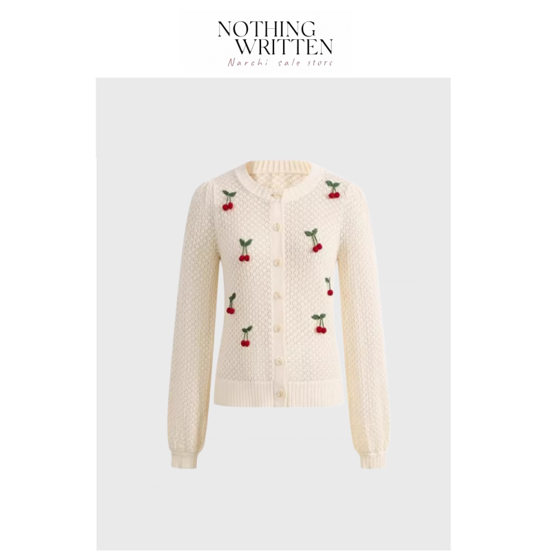 [in Stock] Nothing Written Narchi Three-Dimensional Cherry Knit Cardigan Women's Hollow Round Neck Top