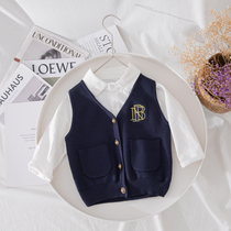 Boy waistcoat Vest Fall Winter Style Clothing Sweater Sweater Children Baby Pure Cotton Kan Shoulder Punch Bottom Inner Lap Top