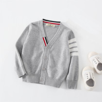 2022 Spring loaded new boy baby children pure cotton wire clothed striped V collar sweater knit cardiovert jacket boy