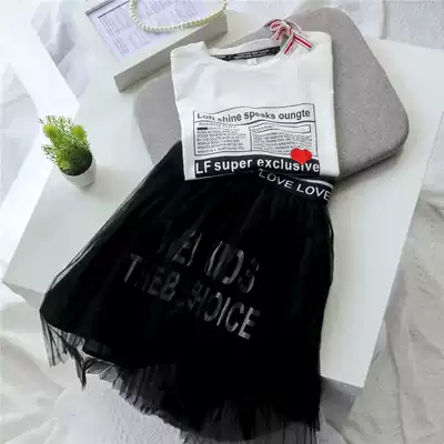Girls skirt summer 2021 summer new children's dress foreign school children's dress black mesh skirt burst
