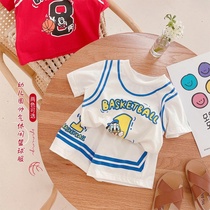 Cartoon childrens clothes outside boys summer suits childrens thin basketball clothes pure cotton baby T-shirt short sleeve summer