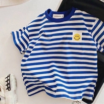 Pro-Submount Summer Dress Girl Boy Short Sleeve T-shirt Navy Shirt Pure Cotton Children Female Baby Girl Striped Half Sleeve