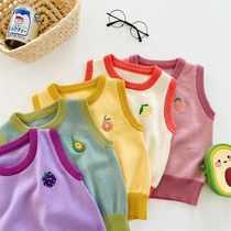 2022 Spring Dress New Middle Boy Boy Girl Sweaters Waistcoat Waistcoat Waistcoat Sweater Vest Baby Fruit Embroideries